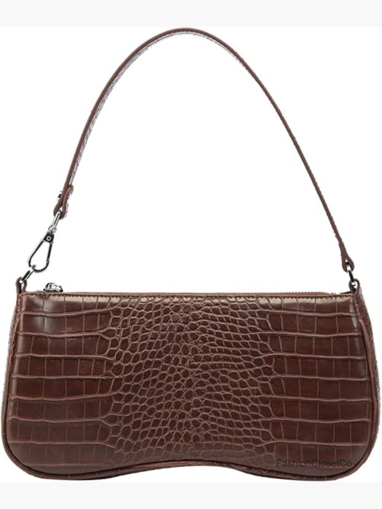 Vegan Leather Croc-Embossed Shoulder Handbag